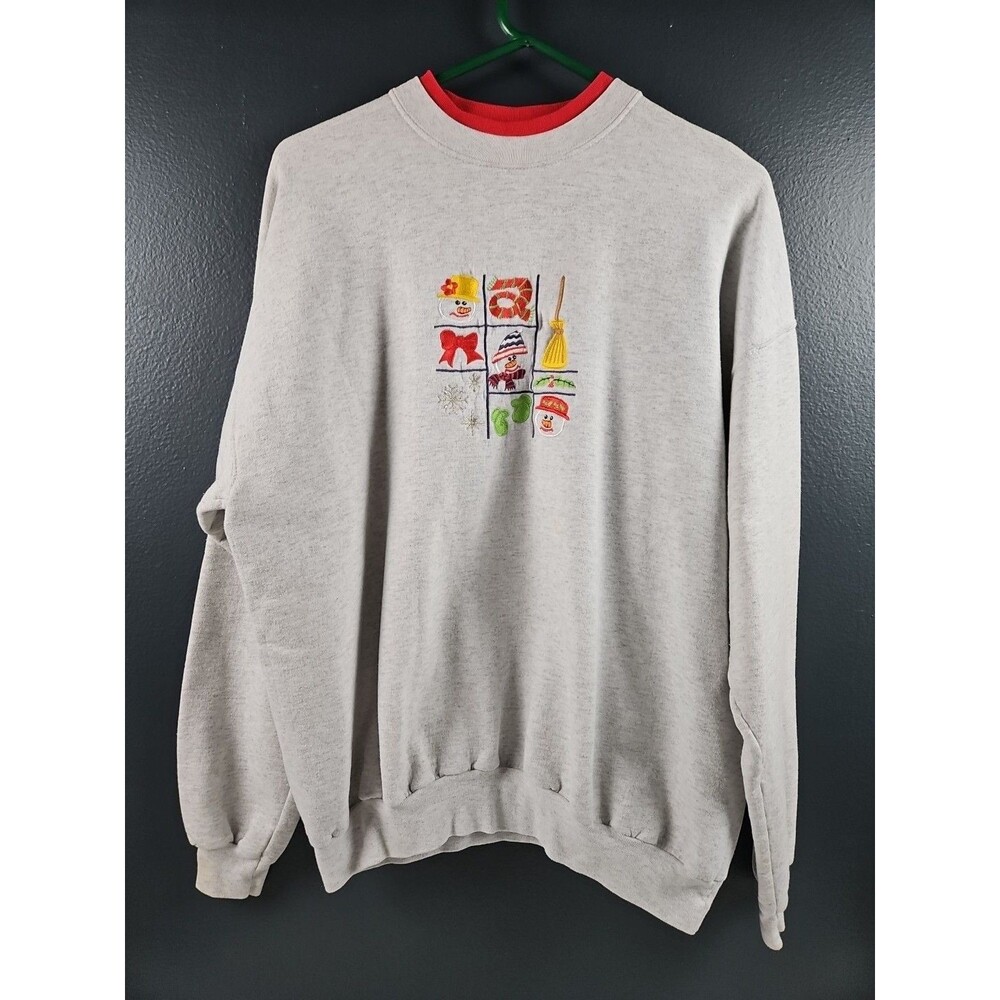 M&C Sportswear Adult Sweatshirt XL Snowman Scarf Mittens Snowflakes Broom